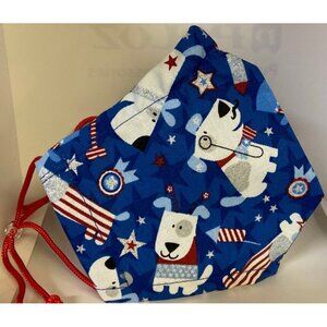 Patriotic Dog Adjustable Ears Nose Adult Fabric Face Mask American Flag Handmade